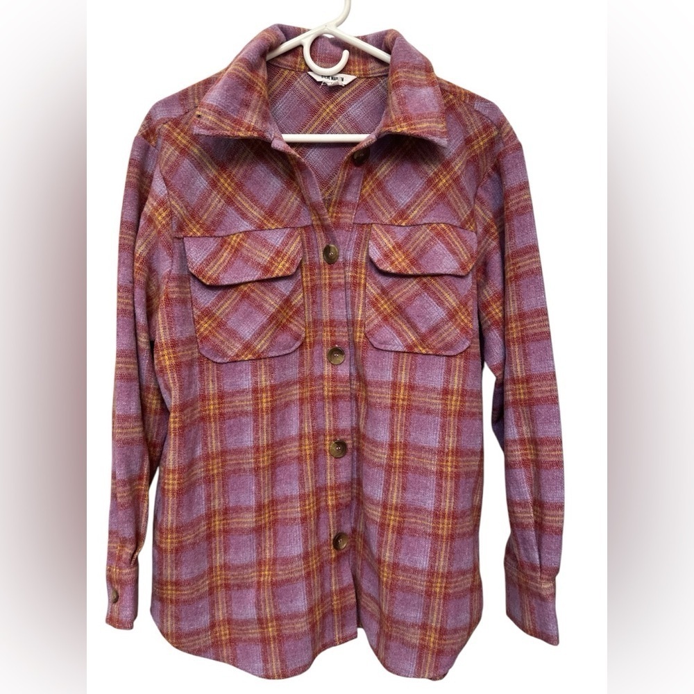 STEVE MADDEN Flannel Shacket Womens Long Sleeve Pocket Shirt Jacket Pink